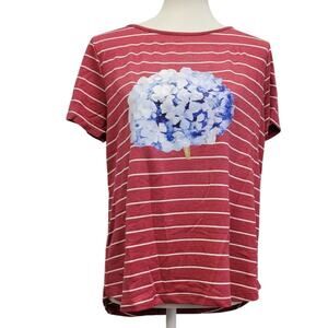 Hand Printed Upcycled Womens Large Hydrangea Floral Short Sleeve Tee Shirt